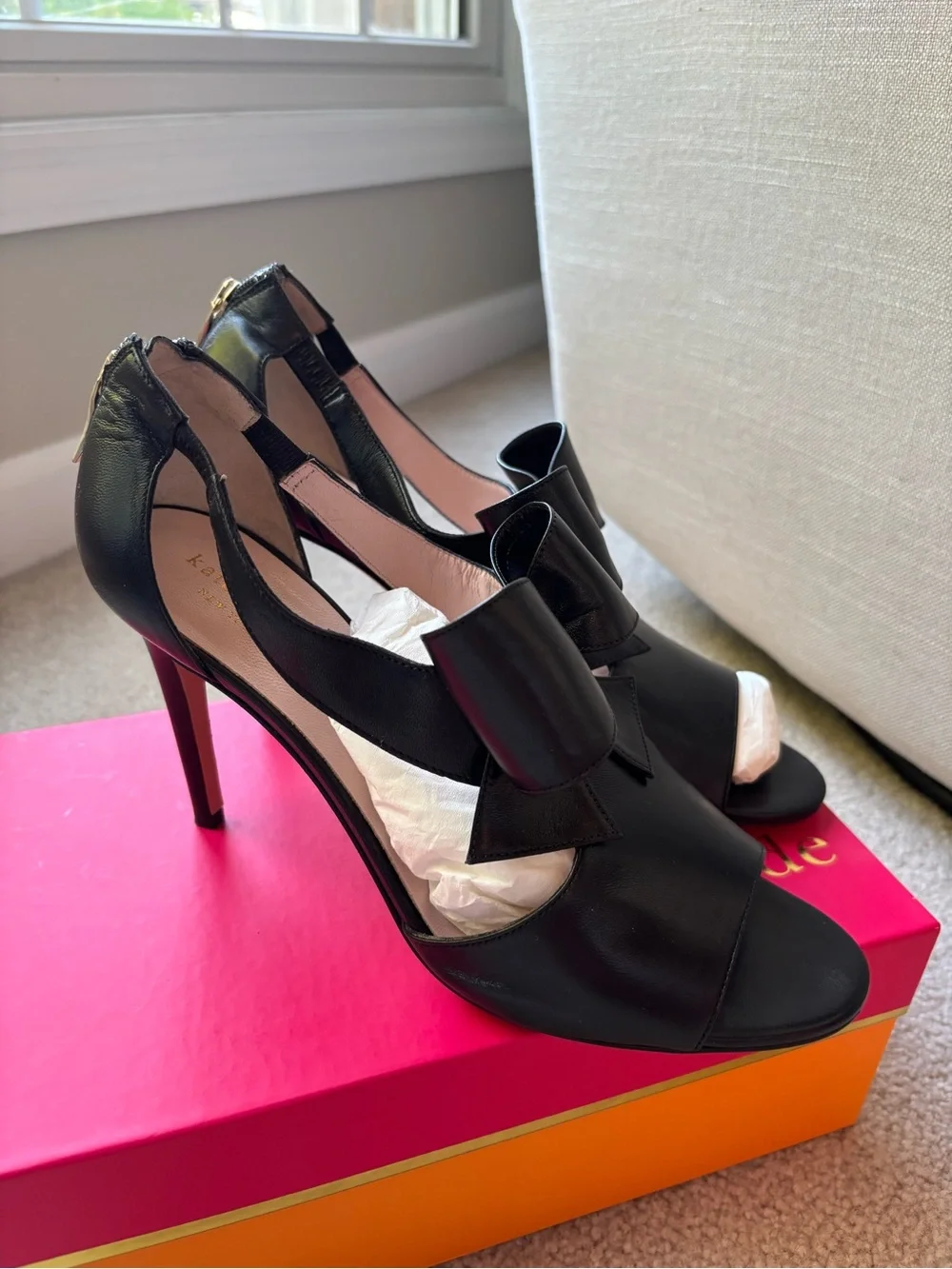 kate spade Black Open-Toe Bow Heel Sandals